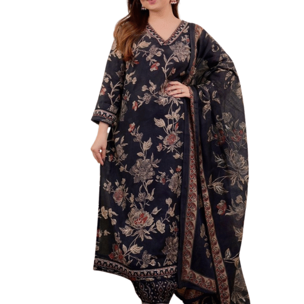 Flawless Florals ? Printex Embroidered Cotton Dress for Daily Style (L)